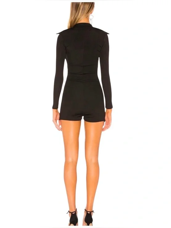 NWT Stoned Immaculate Black Disco Long Sleeve Ribbed Zip Front Shorts Romper-S - Picture 2 of 15